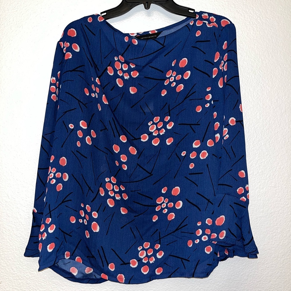 Investments Royal Blue Blouse with Pink Dot Floral Print